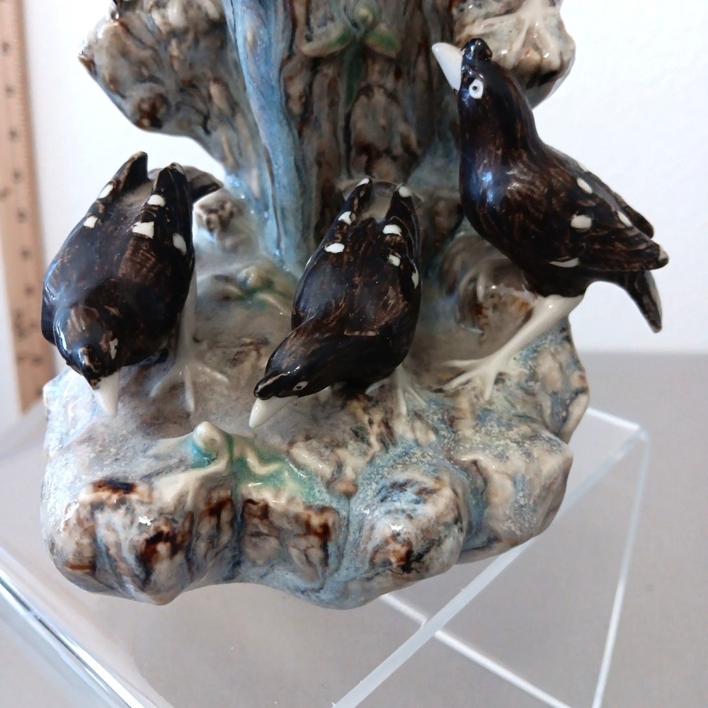 VTG‎ Birds Ceramic Figurine Dead Tree + 6 Black Birds Crows Drip Pottery Haunted - Picture 9 of 16